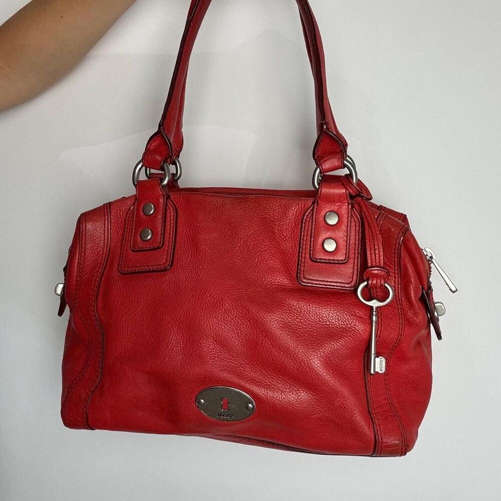 Fossil vintage Y2K red leather satchel shoulder bag